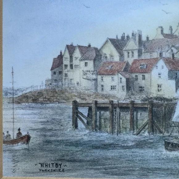 Vintage Whitby Harbour Watercolor Print  9.5x11.5 Inch Colin Williamson Framed - Picture 7 of 11
